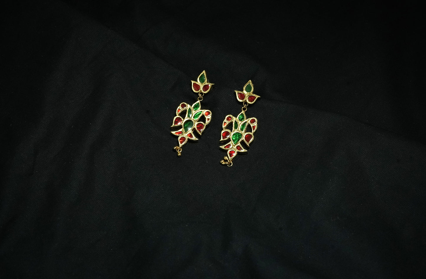 Sen Dugdugi Earring with Green and Stones -Silver Jewellery