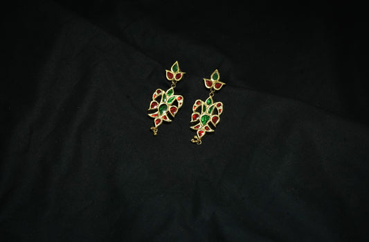 Sen Dugdugi Earring with Green and Stones -Silver Jewellery