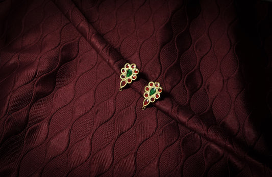 Dudgudi Earring with Red & Green Stones - Silver Traditional Jewellery