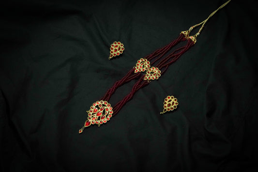 Dugdugi Necklace and Earring with Red Stone - Assamese Jewellery