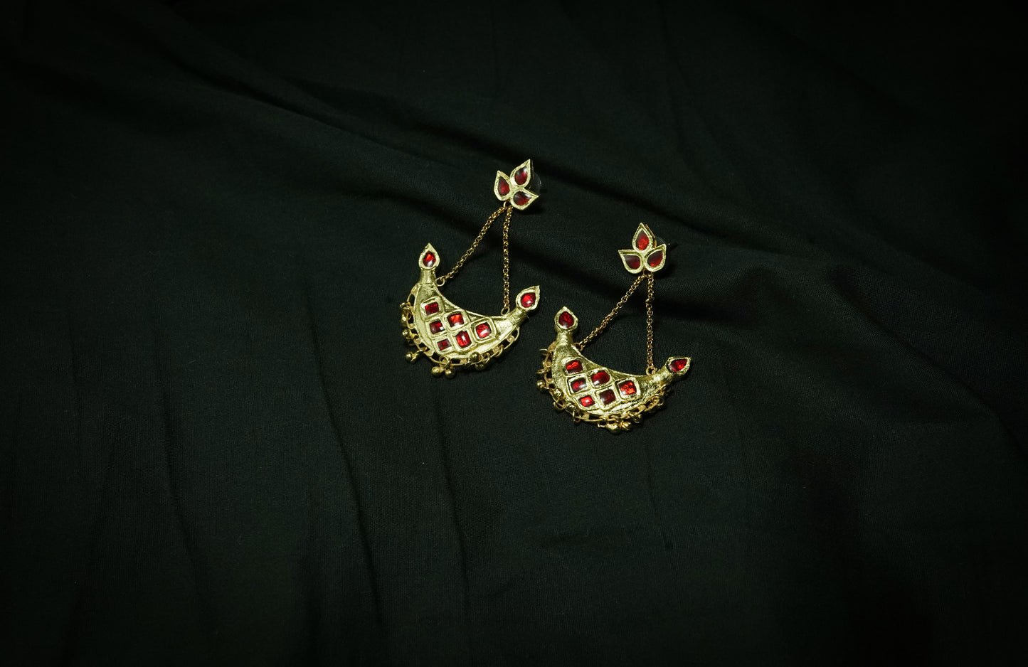 Assamese Jewellery - Junbiri Pendent and Earring with Red Stones