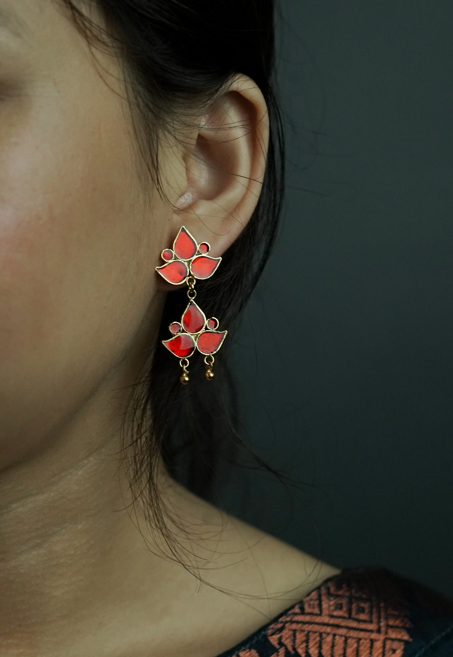 Lota Choker & Earrings Set with Red Meenakari Assamese Silver Jewellery