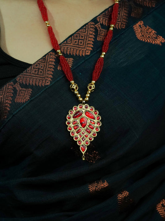 Dugdugi Pendant and Earring with Red Stone - Traditional Jewellery