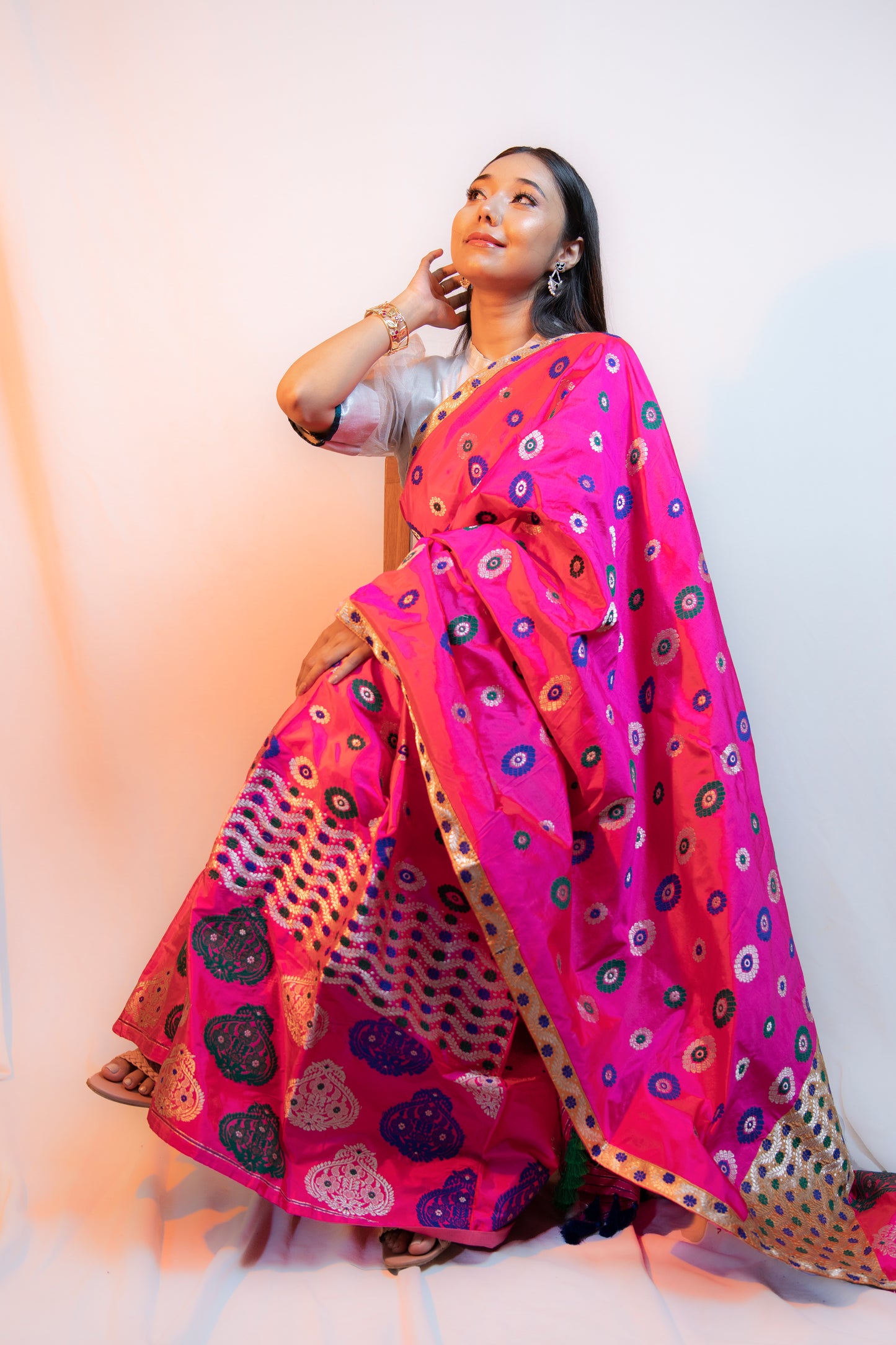 Hot Pink Mulberry Silk Mekhela Chador