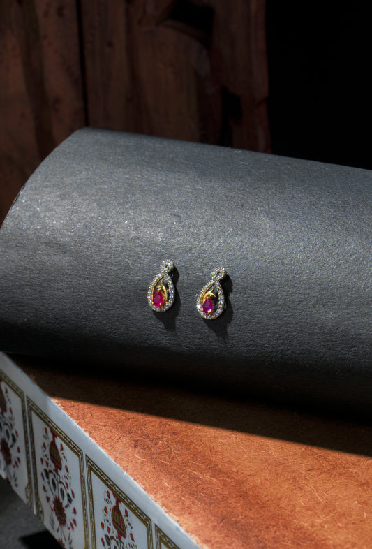 Pink Stone Radiant Diamond Stud Earrring