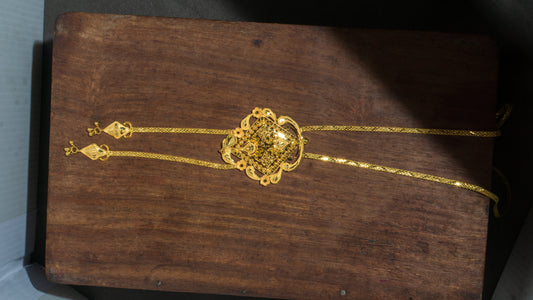 Gold Long Contemporary Floral Necklace