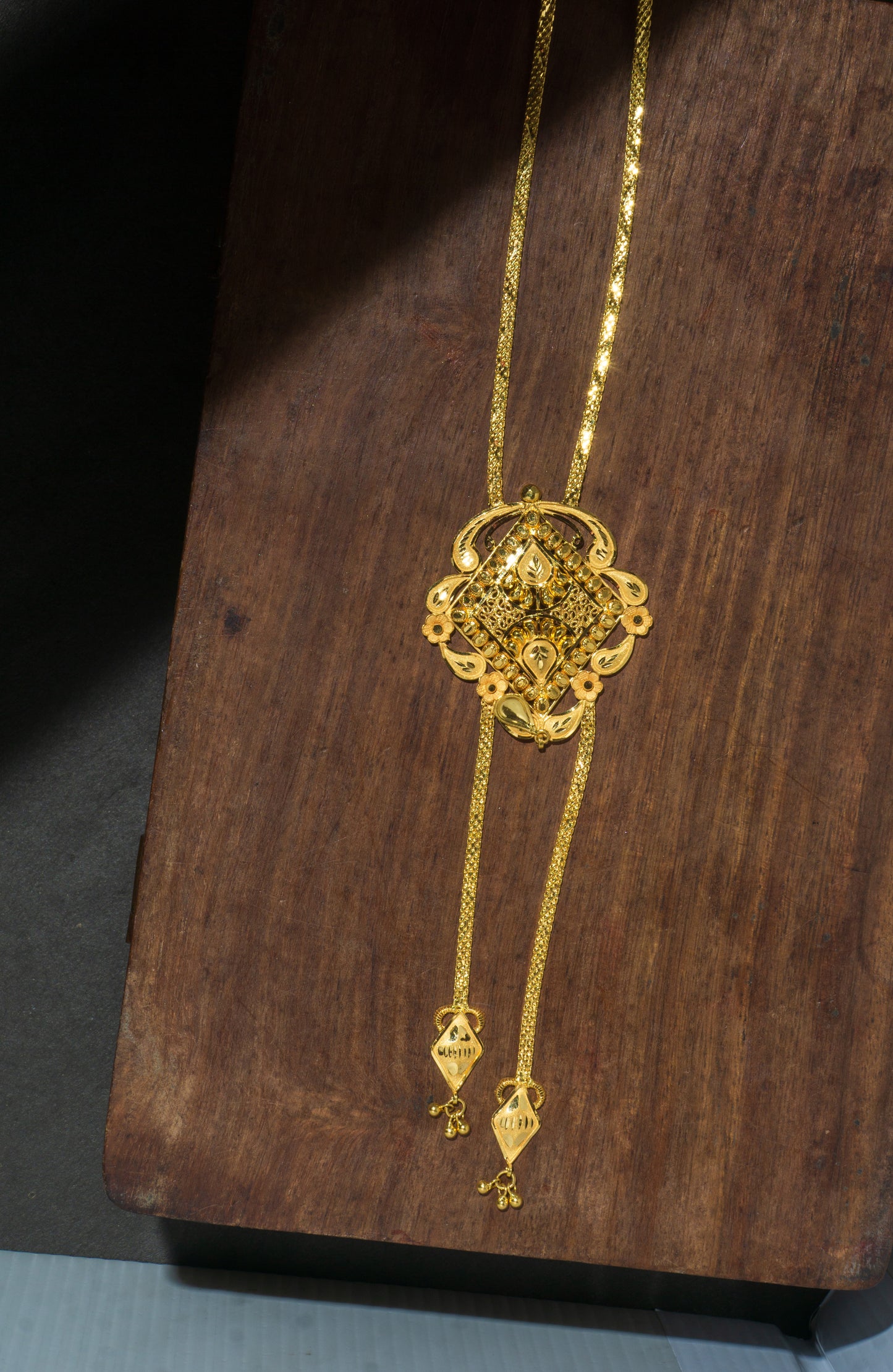 Gold Long Contemporary Floral Necklace