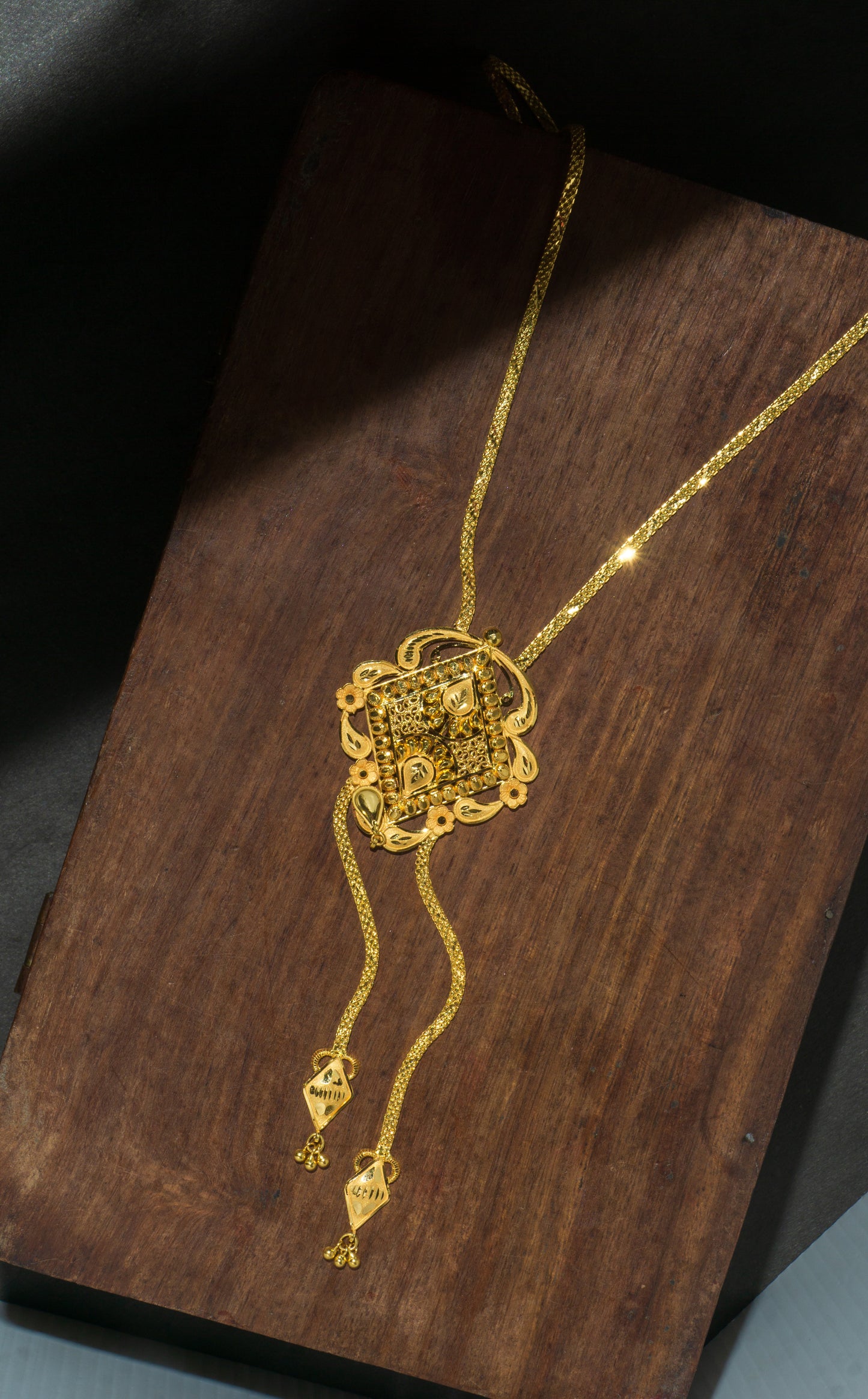 Gold Long Contemporary Floral Necklace