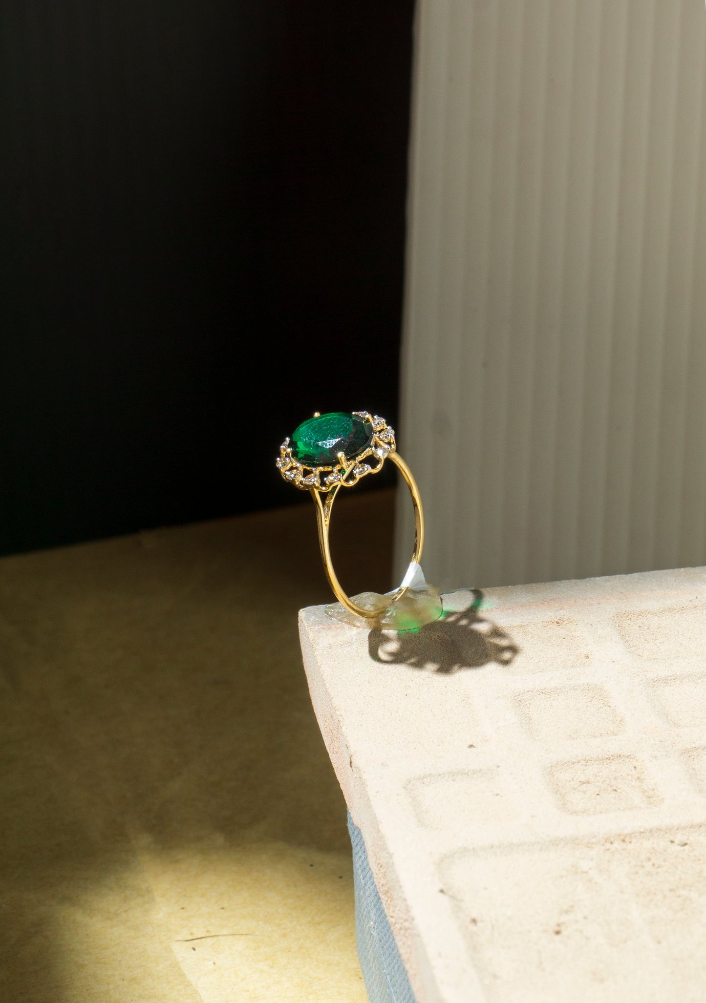 Diamond Ring with Green Precious Stone - for Women