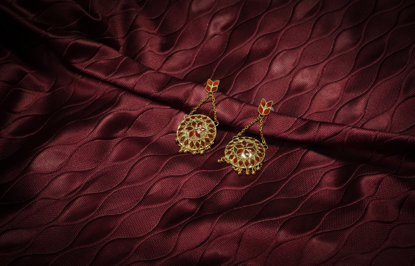 Assamese Jewellery - Japi Earring with Red Meenakari