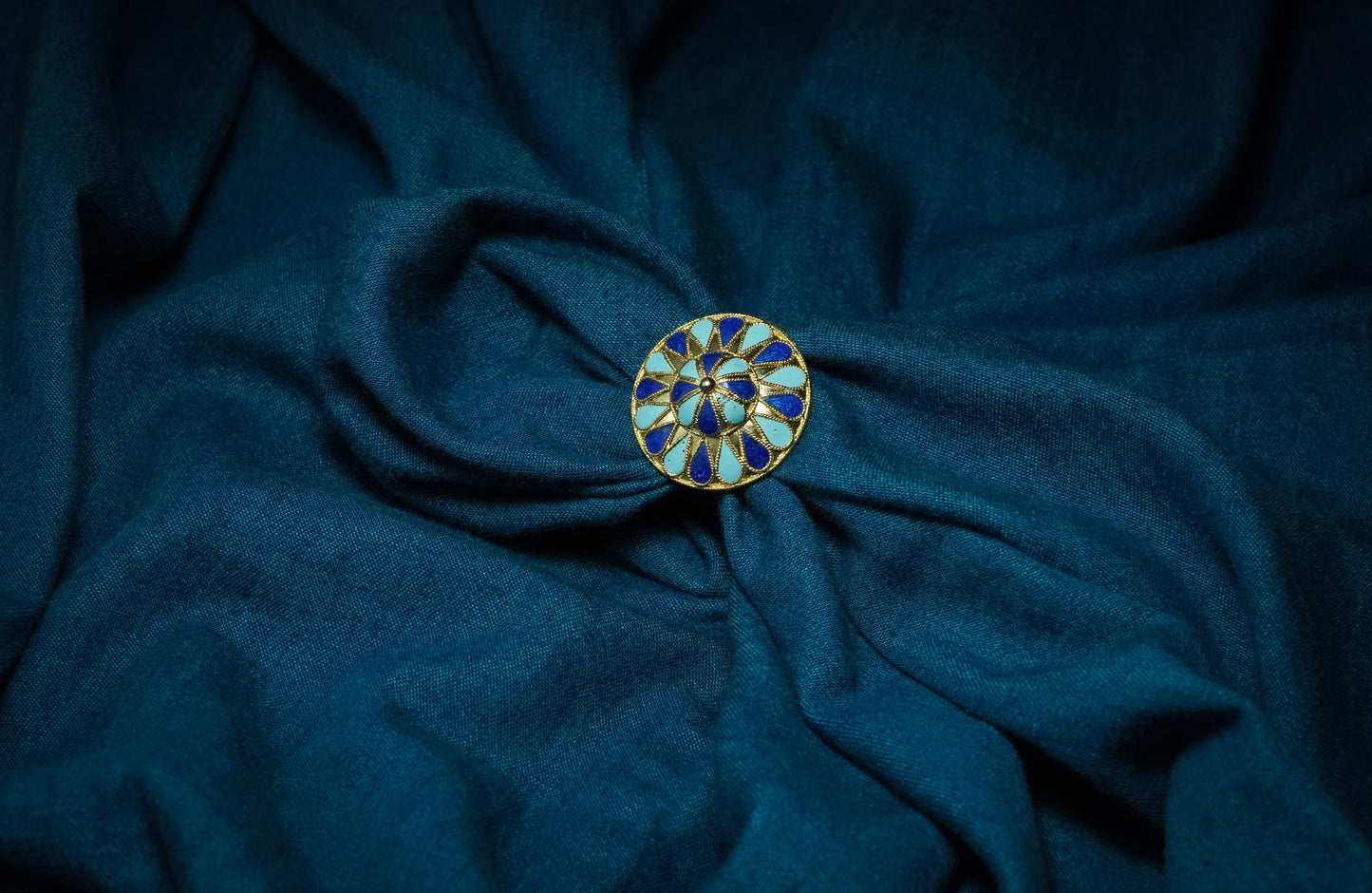 Japi Ring with Firozi & Blue Meenakari  - Assamese Jewellery